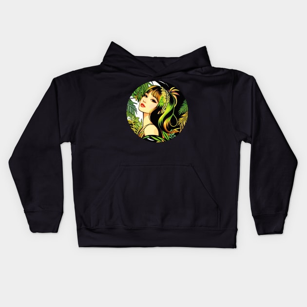 Tropical Modern Woman Kids Hoodie by My Summer Clothes